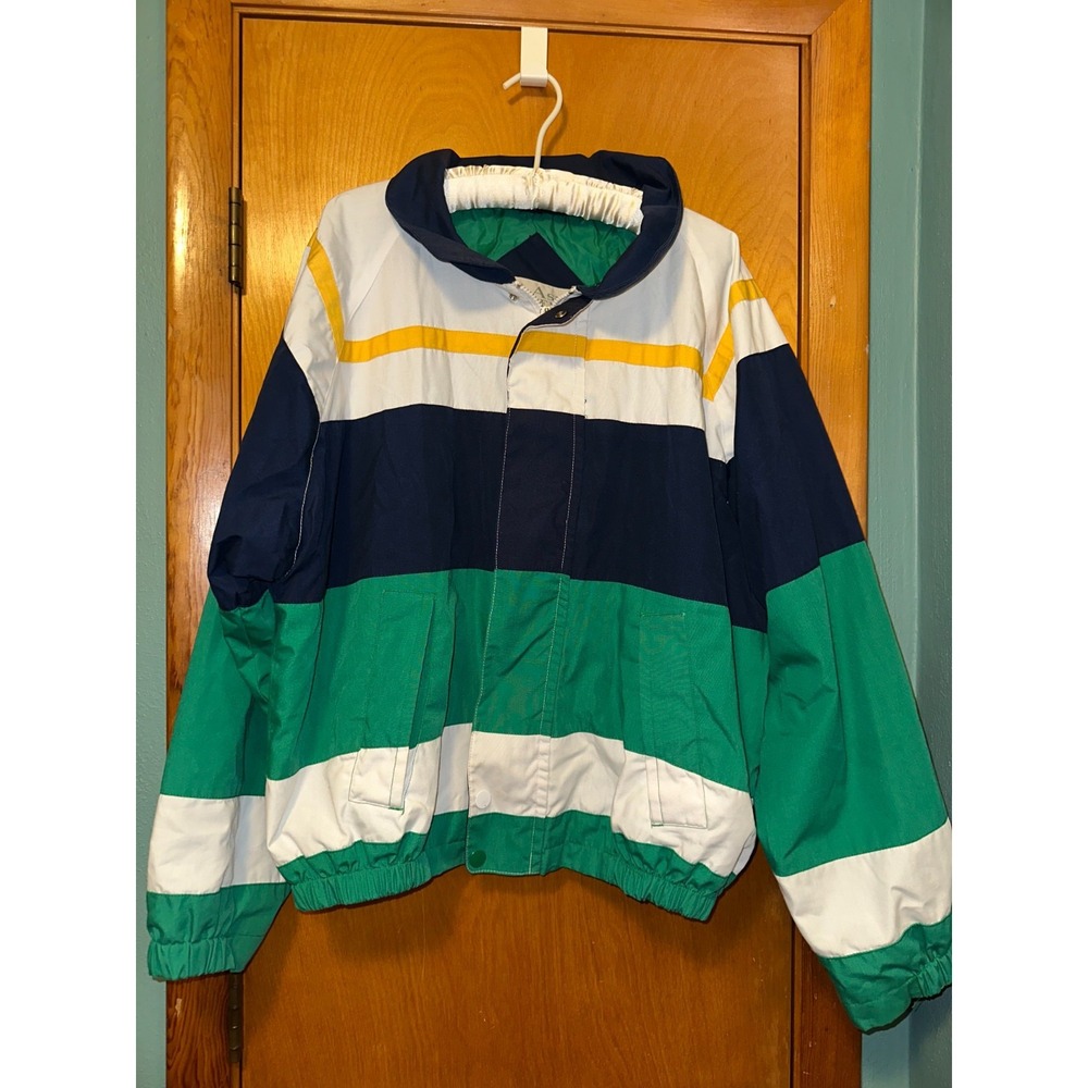 Vintage Ash Creek Trading Men's Green/Blue Striped Grandpa Bomber Jacket Size XL